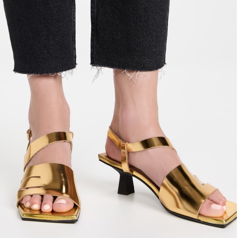Ganni Gold Asymmetric Metallic Sandals